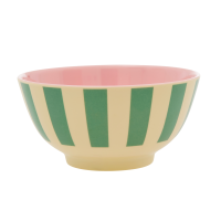 Cream with Green Stripe Print Melamine Bowl By Rice DK